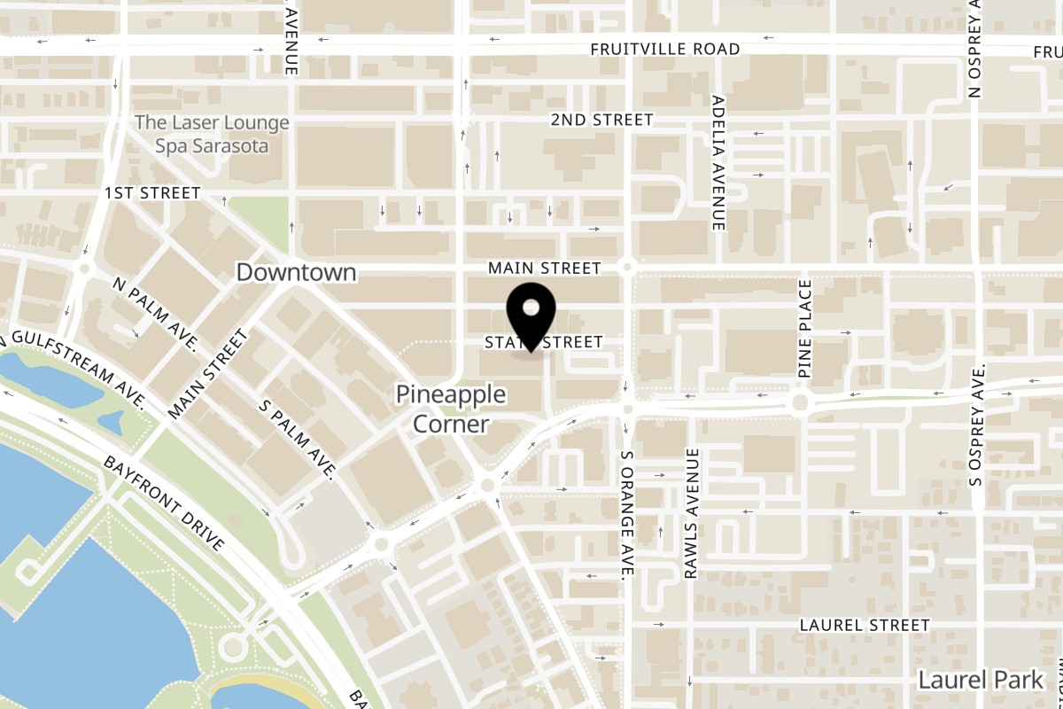 Map showing the location of Comida on 1534 State St in Sarasota